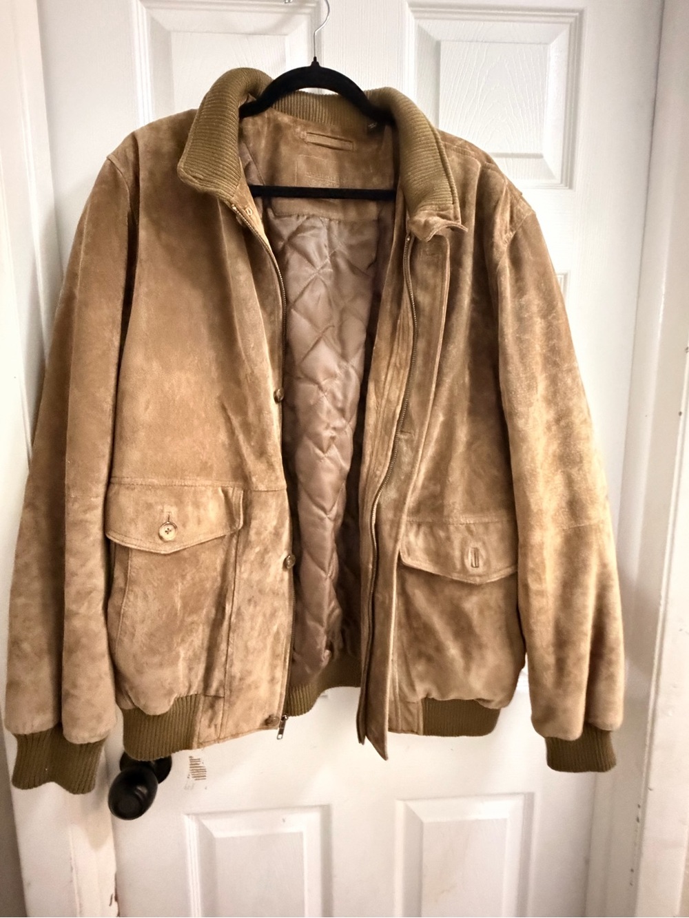 Roundtree & Yorke Men's Suede leather Bomber Jacket in Light Brown